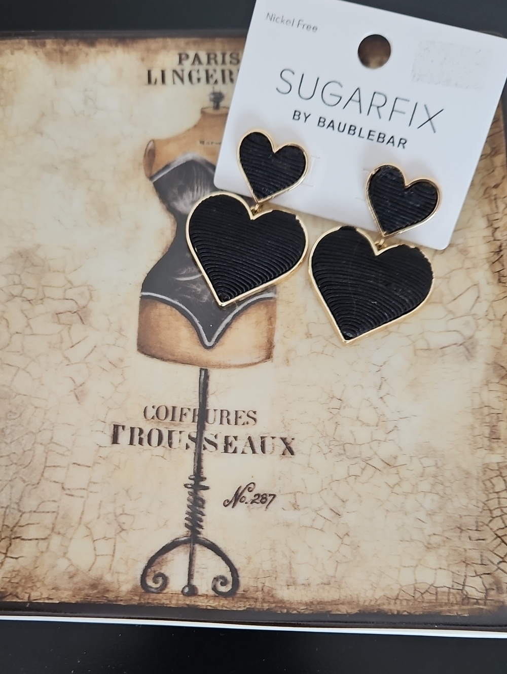 SugarFix By Baublebar Black Heart Drop Earrings, NWT, GIFTABLE